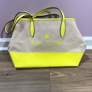 kate spade Cream and Neon Yellow Canvas Tote